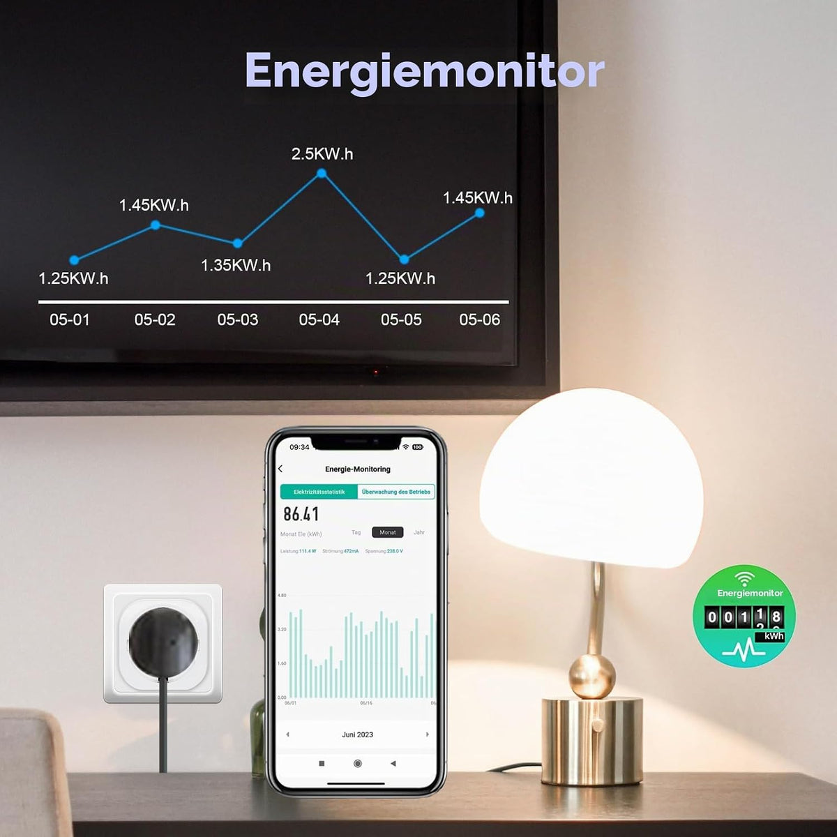 ANTELA WLAN Smart Steckdose 16A Stromverbrauch Messen